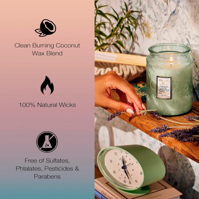 Voluspa French Cade Lavender Candle, 18 oz, Coconut Wax Blend, Scented Candles for Home, 100 Hour Burn Time, Candle Jars - Image 4