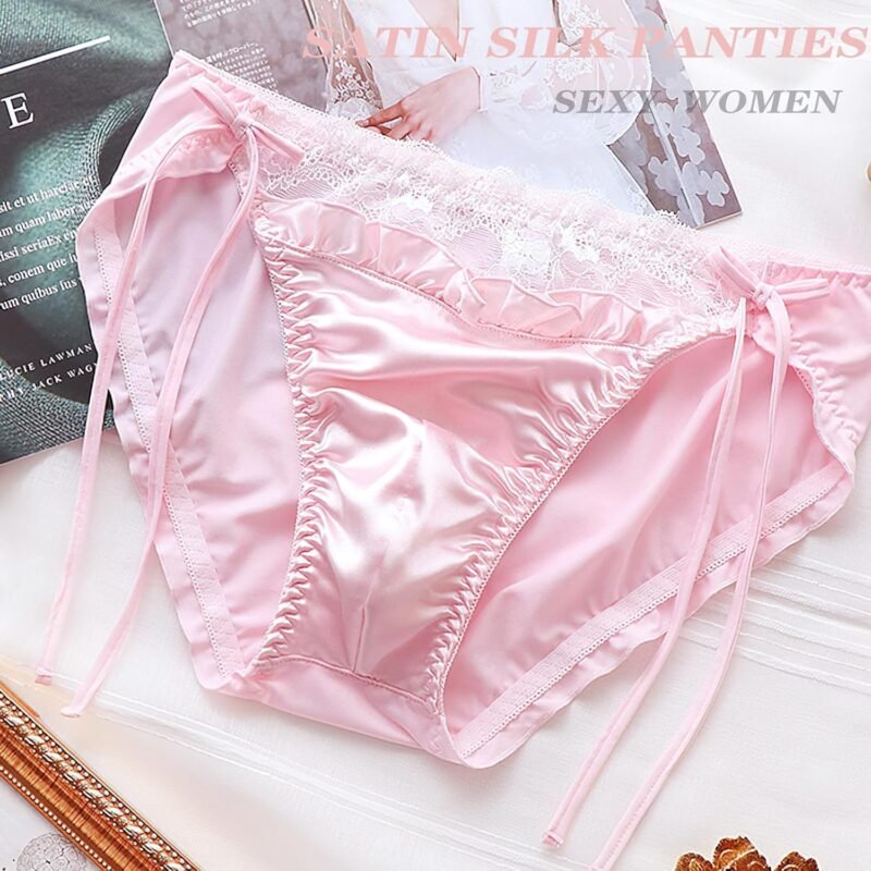 Women's Sexy Satin Panties Lace Silk Underwear Luxury Low Waist Side Tie Panty Breathable String Bikini Briefs - Image 6