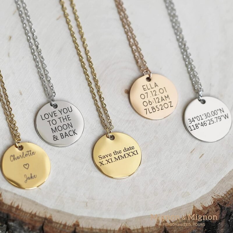 Personalized Name Necklace with Engraving Custom Coordinates, Inspirational Message, Unique Gift for Women, Bridesmaid Proposal Jewelry – LCN-MIX - Image 2