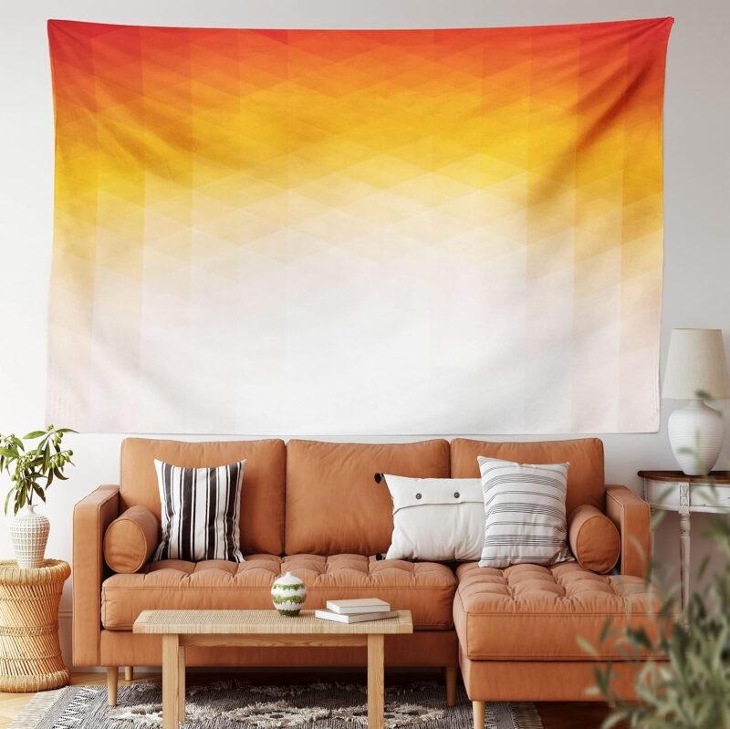 Ambesonne Geometric Decor Tapestry, Ombre Geometric Triangle Shape by Digital Gradient Modern Print Retro Decor, Wall Hanging for Bedroom Living Room Dorm, 80" X 60", Orange Yellow Cream