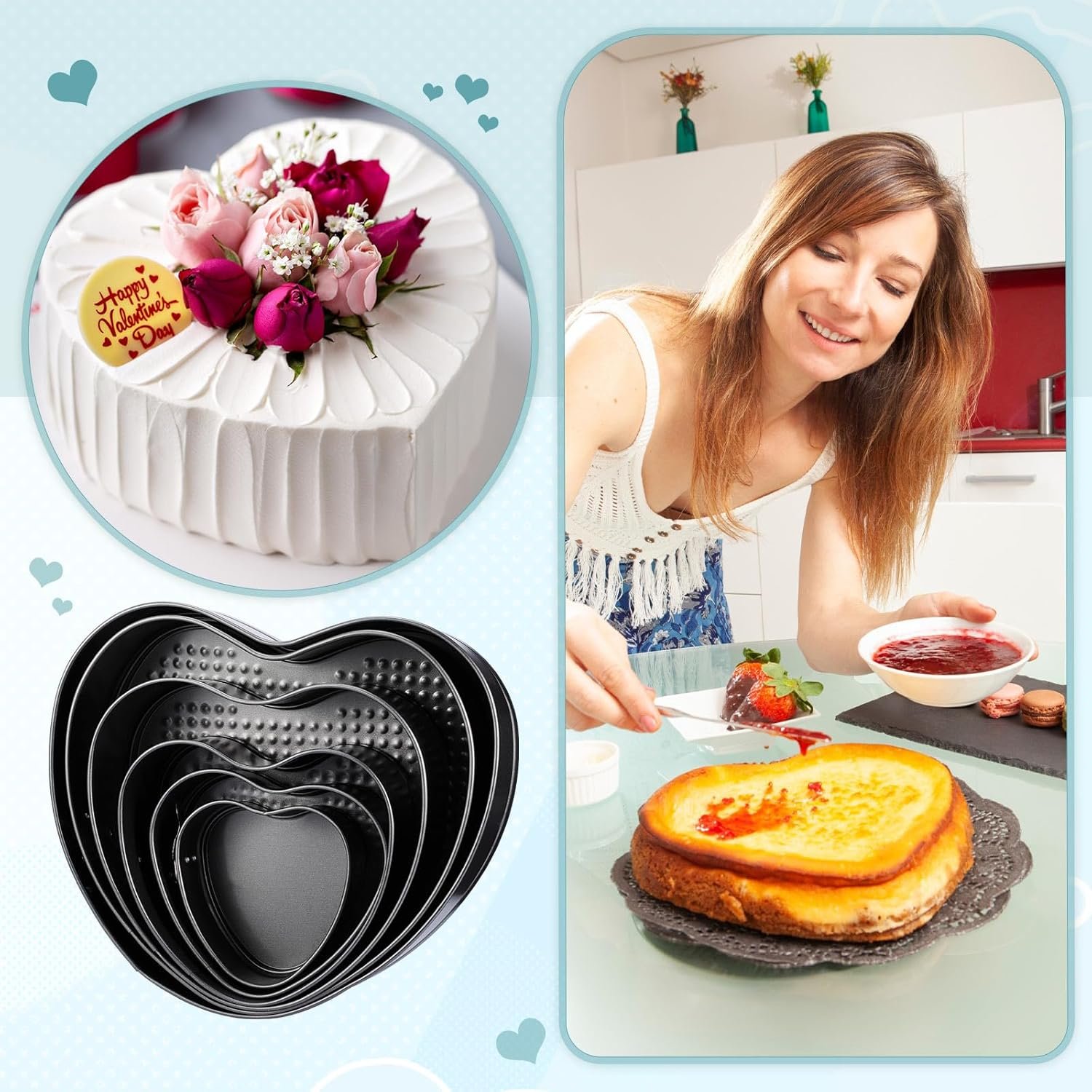 Zhehao 6 Pcs Heart Shape Cake Pans Valentine's Day Heart Cake Mold 6 Cheesecake Molds Diverse Sizes Nonstick Springform Pan Set Leakproof Deep Pans for Valentine's Day Family Couples Spouses - Image 6