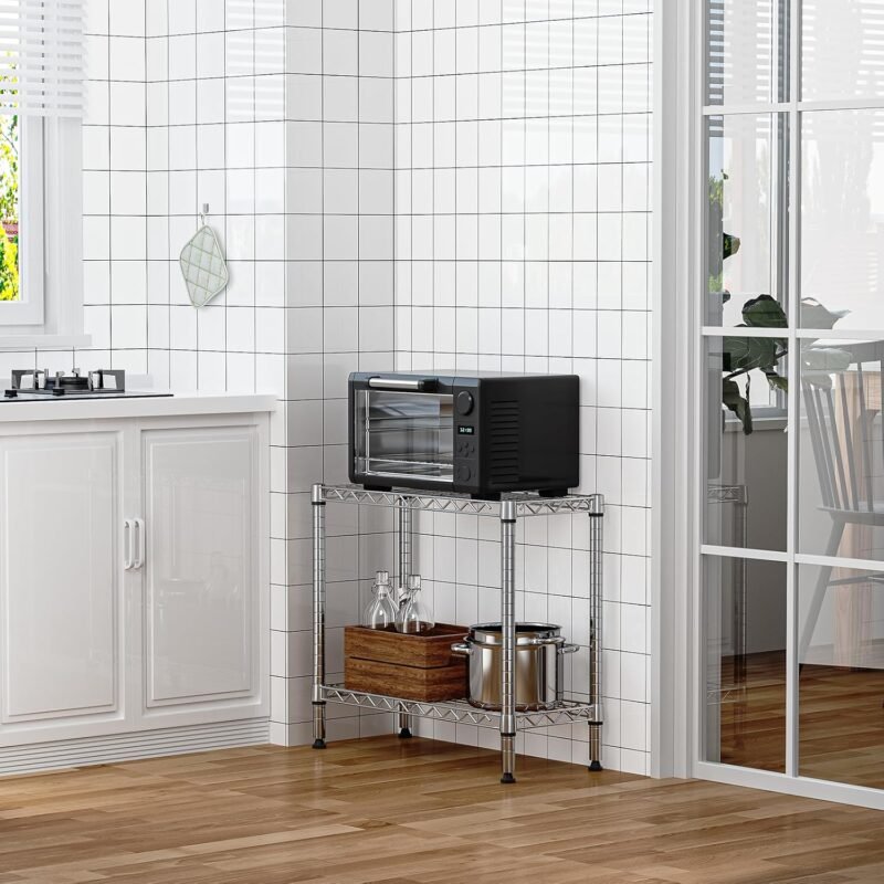 MZG 220 lbs 2 Tier Storage Rack Metal Wire Shelving Unit, Storage Standing Household Shelf Organizer for Laundry Bathroom Kitchen Pantry Closet Garage Utility Room, Chrome 11.8" D x 27.6" W x 23.4" H - Image 2