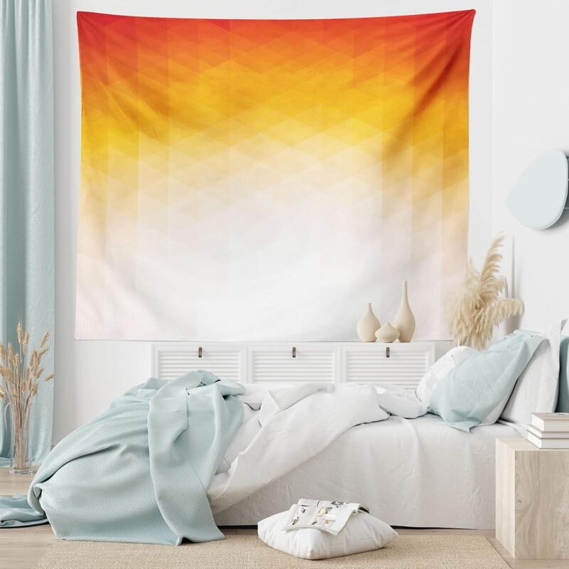 Ambesonne Geometric Decor Tapestry, Ombre Geometric Triangle Shape by Digital Gradient Modern Print Retro Decor, Wall Hanging for Bedroom Living Room Dorm, 80" X 60", Orange Yellow Cream - Image 5