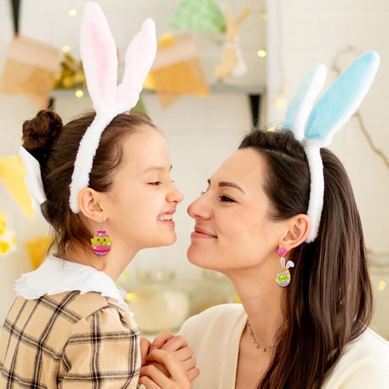 Y1tvei Easter Earrings for Women - 9Pairs Cute Bunny Easter Egg Shaped Sparkly Glitter Drop Dangle Earring Variety Pack Lightweight Cartoon Ear Decoration Holiday Jewelry Funny Easter Accessories Gift - Image 5