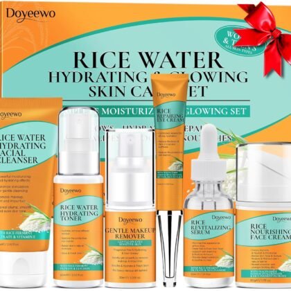 Womens & Teens Wife Christmas Gift Ideas,Skin Care Set,Professional Hydrate Glow Repair Anti-Aging Rice Water Facial Skin Care Routine Kit,Skincare Gift Set for Teenage Girl Womens Gifts for Christmas