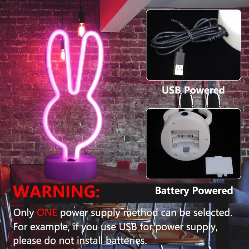 Easter Decorations Rabbit Lights Neon Signs, Creative Bunny Neon Lights with Base Battery/USB Operated Rabbit Stuff for Home, Nursery Room, Baby Teen Kids Girls Bedroom, Spring Decor (Rabbit-Pink) - Image 7