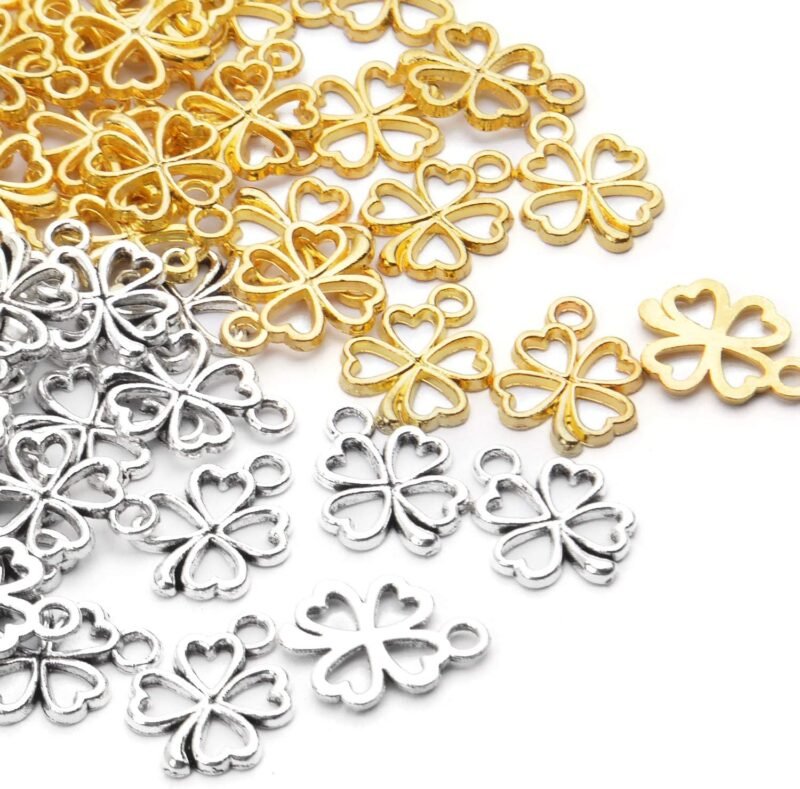 100pcs Four Leaf Clover Charms Pendants Alloy Lucky Charms Jewelry Making Accessories for DIY Earrings Necklace Bracelet Crafting, 2 Colors - Image 3