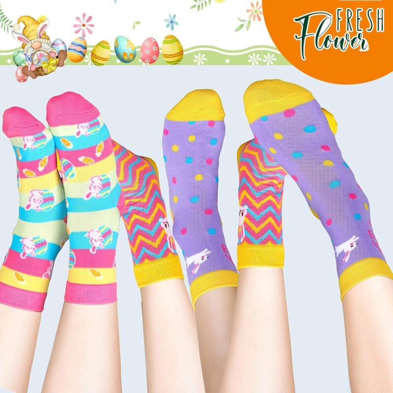 12 Pairs Easter Socks Women Easter Bunny Crew Socks Novelty Rabbit Carrot Egg Pattern Socks Holiday Socks for Easter Party Gift - Image 5