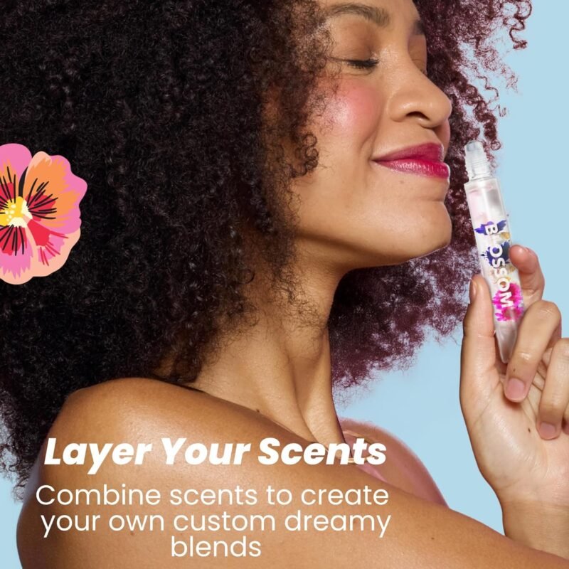 Blossom Roll on Perfume for Women Alcohol Free Rollerball Perfume Oil with Essential Oils, Infused with Real Flowers, Made in USA, 0.3oz, 3 pack Mini Gift Set, Hibiscus/Honey Jasmine/Rose - Image 3