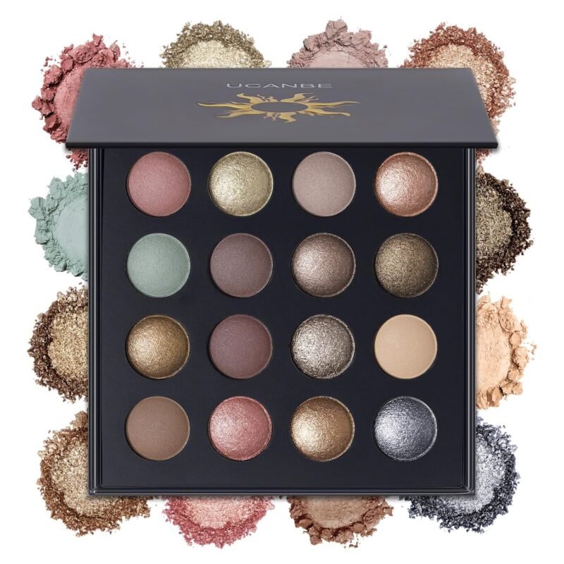 UCANBE Baked Eyeshadow Makeup Palette with Hidden Gems, 16 Colors Nude Eye Shadow with Matte Glitter Metallic Shimmer, Highly Pigmented Long Lasting Make Up Pallet