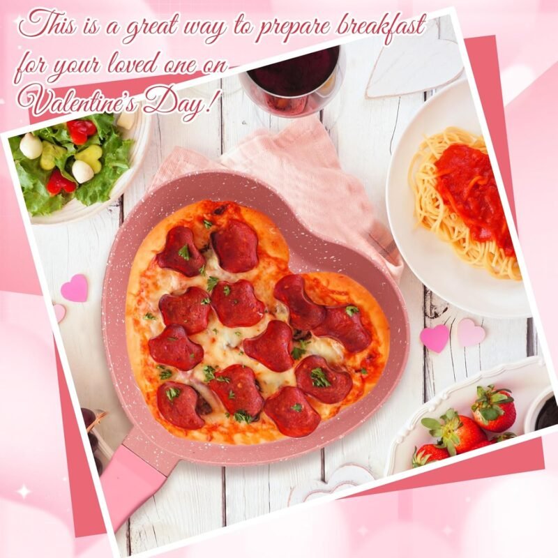 Tioncy Heart-shaped Pancake Pan, Nonstick Mini Frying Pan, Frying Griddle Shaper, Multi-functional Frying Skillet with Granite Coating for Eggs, Pancakes, Grilled Cheese, Sausages and Burgers, Pink - Image 5