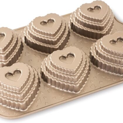 Nordic Ware Cast Bundt Bakeware Tiered Heart Cakelets Toffee, 3-Cup