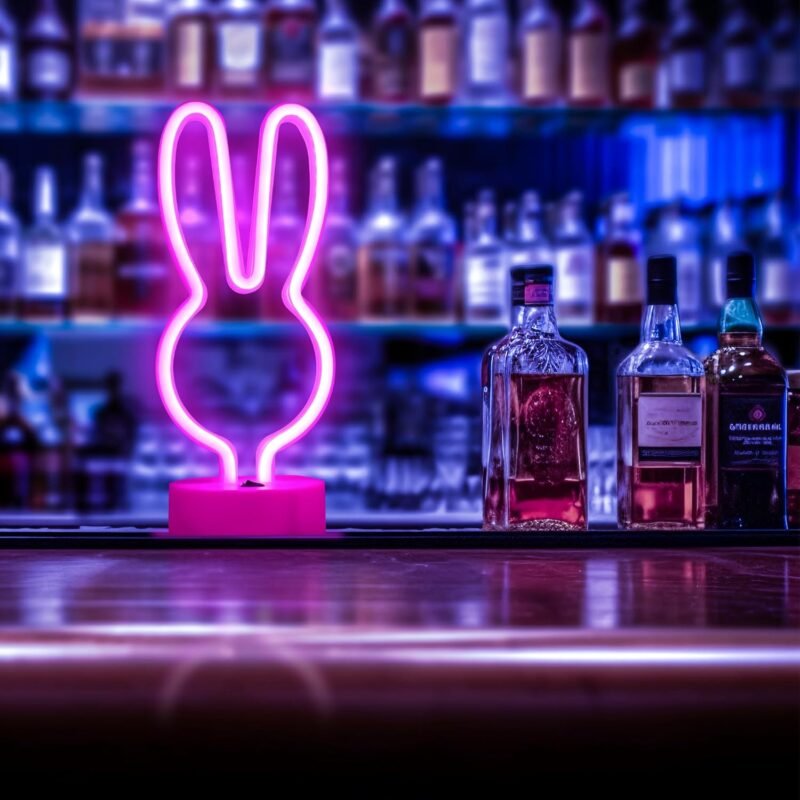 BAILEY Rabbit Ears Neon Sign,Easter Bunny Rabbit LED Lights with Holder Base,USB or 3-AA Battery Powered Neon Light of Business Premises for Christmas Easter Party Holiday Night Bedroom Gifts (Pink) - Image 5