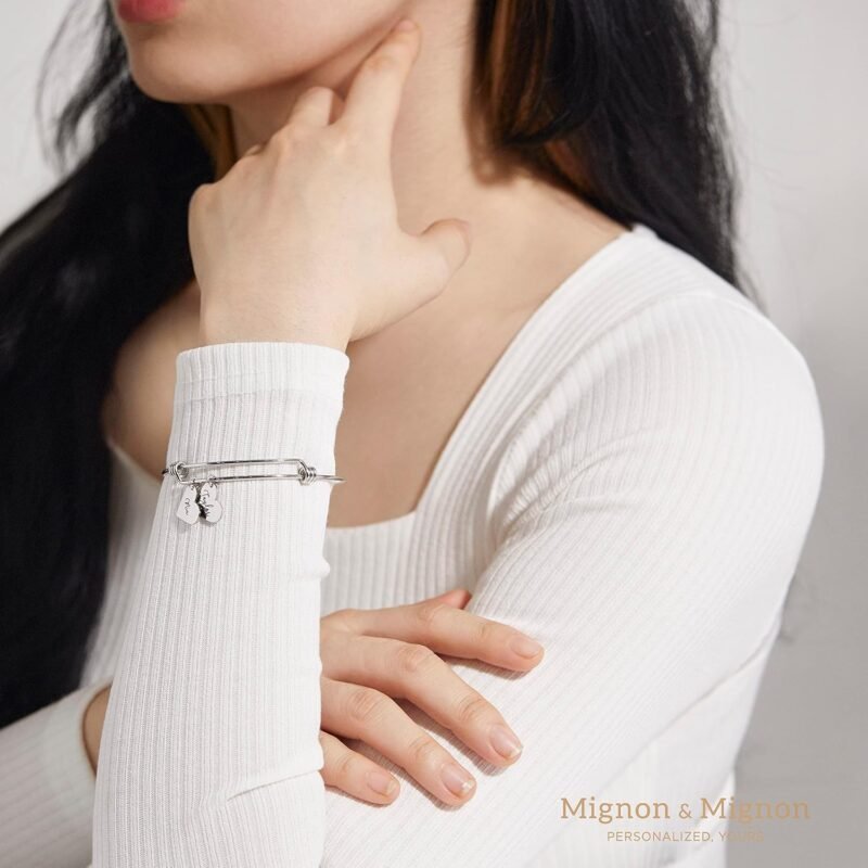 Personalized Name Bracelets for Women Handmade Heart Charm Custom Engraved Name Bangle Unique Valentines Gift for Her Grandma Bracelets for women – ABR-MH - Image 4