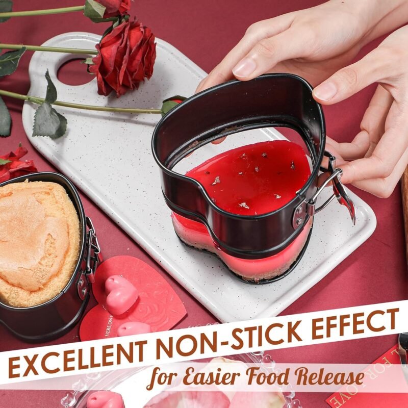 Webake Springform Pan 4 inch Heart Shape Mini Cheesecake Pan Set of 2, Cake Pan Heart Baking Molds Accessories of Instapot, Pressure Cooker, Air Fryer & Christmas, Valentine's Day Baking - Image 2