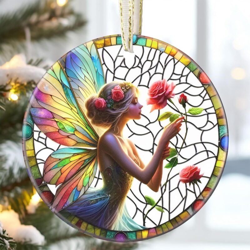 3.5 Inch Ceramic Enchanting Fairy & Rose Ornament, Christmas Ornament, Christmas Decoration, Christmas Tree Ornament, Heirloom Keepsake, Gift Exchange, Gift Idea, Bauble Present