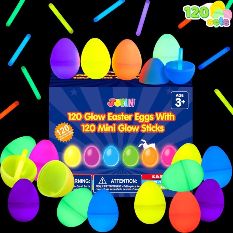 JOYIN 72 Pcs Easter Eggs with 72 Mini Glow Sticks for Kids Glow-In-The-Dark Basket Stuffers Fillers Gift, Easter Egg Hunt Game Party Favors Decorations Supplies, Classroom Prizes - Image 5