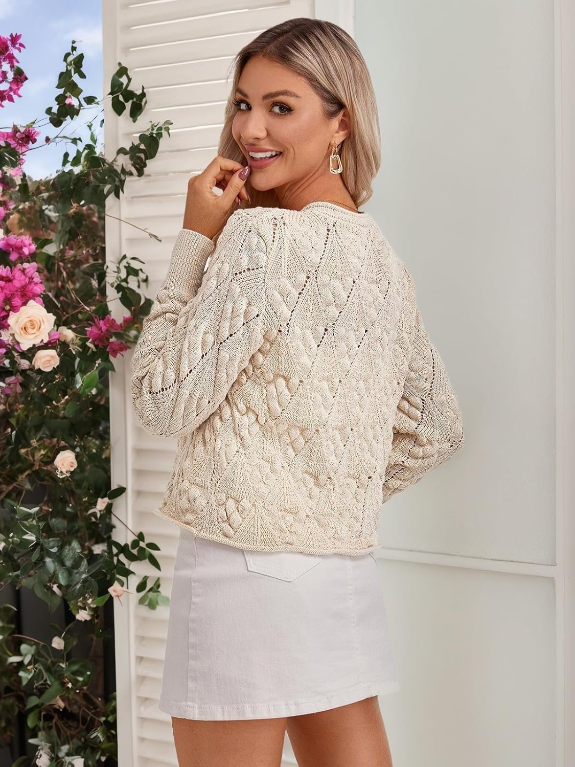 FAIRY SEASON Women's Cardigan Sweaters Casual Long Sleeve Button Cable Knit Cropped Cardigans 2025 Trendy Jackets Outerwear - Image 3