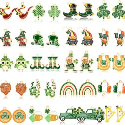 MARFOREVER 40Pcs/20 Pairs St. Patrick's Day Charms for Jewelry Making, Green Charms Assorted Shamrock Hat Coins Beer Gnome Enamel Lucky Charm Pendants for Bracelet Necklace Earrings Making Accessories