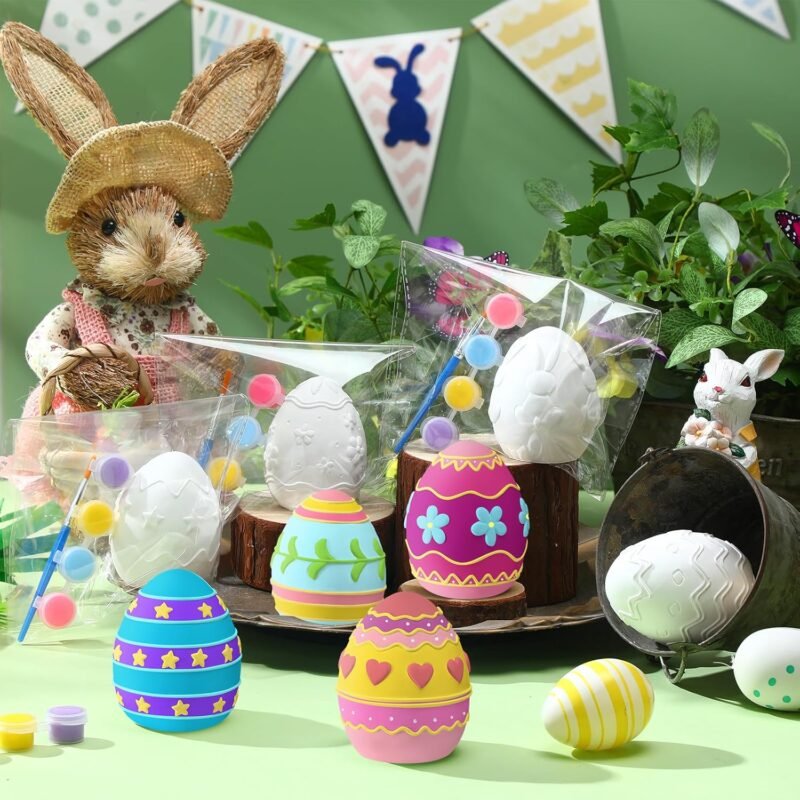 Set of 8 Ceramic Easter Egg DIY Painting Kit DIY Graffiti Art Handicrafts to Paint Your Own Easter Ceramic Egg Statues Plaster Brushes Acrylic Paints Bags Party Favor for Adults - Image 4
