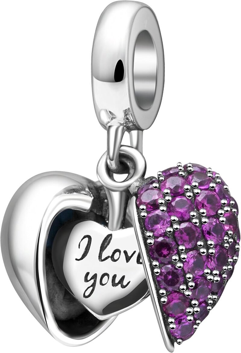 SOUKISS I Love You Charm 925 Sterling Silver Love Heart Dangle Bead Charms for Pandora Charms Bracelet Necklace