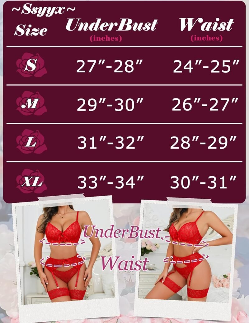 Sexy Lingerie for Women,3 Piece Lace Lingerie Set Bra and Panty Sets with Garter Belt Babydoll Teddy - Image 6