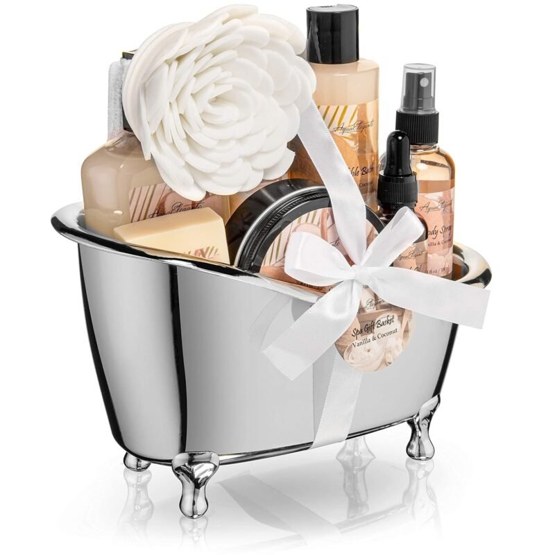 Spa Gift Baskets For Women - Luxury Bath Set With Coconut & Vanilla - Spa Kit Includes Body Wash, Bubble Bath, Lotion, Body Butter, Soap, Body Spray, Shower Puff, and Towel - Image 8