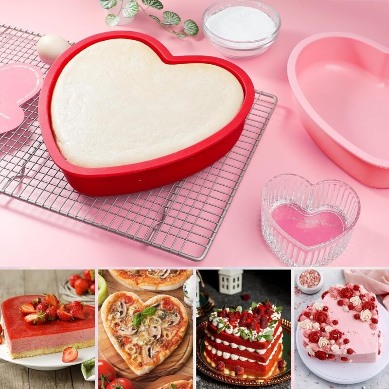 Webake Silicone Heart Shaped Cake Pans, 8 Inch Nonstick Heart Cake Pan Heart Cake Baking Mold, Set of 2 - Image 3
