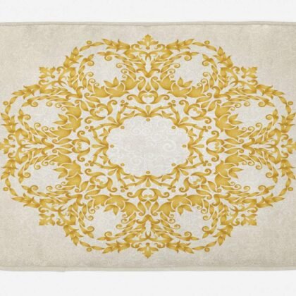 Ambesonne Victorian Bath Mat, Traditional Floral Round Circle with Baroque Elements Turkish Ottoman Style Art, Plush Bathroom Decor Mat with Non Slip Backing, 30.2" x 20", Cream Yellow