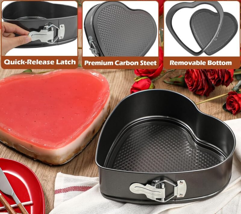 Webake Heart Shaped Springform Pan 9 Inch Nonstick Heart Cheesecake Pan, Large Heart Cake Mold, Valentine's Day Baking - Image 3