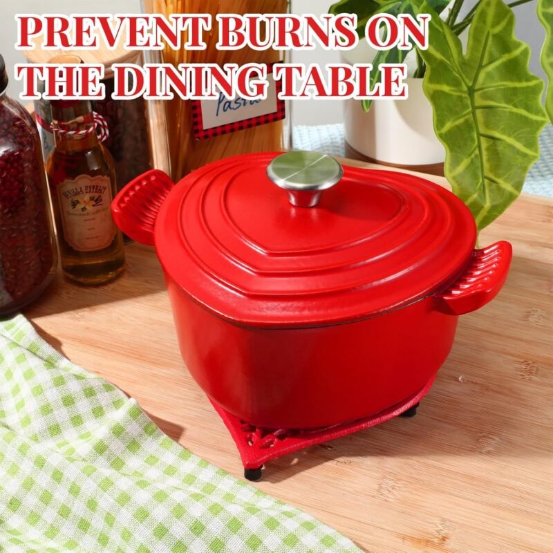 Hushee 2 Pcs Heart Cast Iron Dutch Oven for Bread Baking, 2 Quart Red Heart Shaped Enameled Dutch Oven Pot with Lid and Trivet, Dual Handles Cast Dutch Oven for Marinate Cook Refrigerate - Image 6