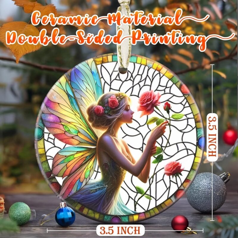 3.5 Inch Ceramic Enchanting Fairy & Rose Ornament, Christmas Ornament, Christmas Decoration, Christmas Tree Ornament, Heirloom Keepsake, Gift Exchange, Gift Idea, Bauble Present - Image 2