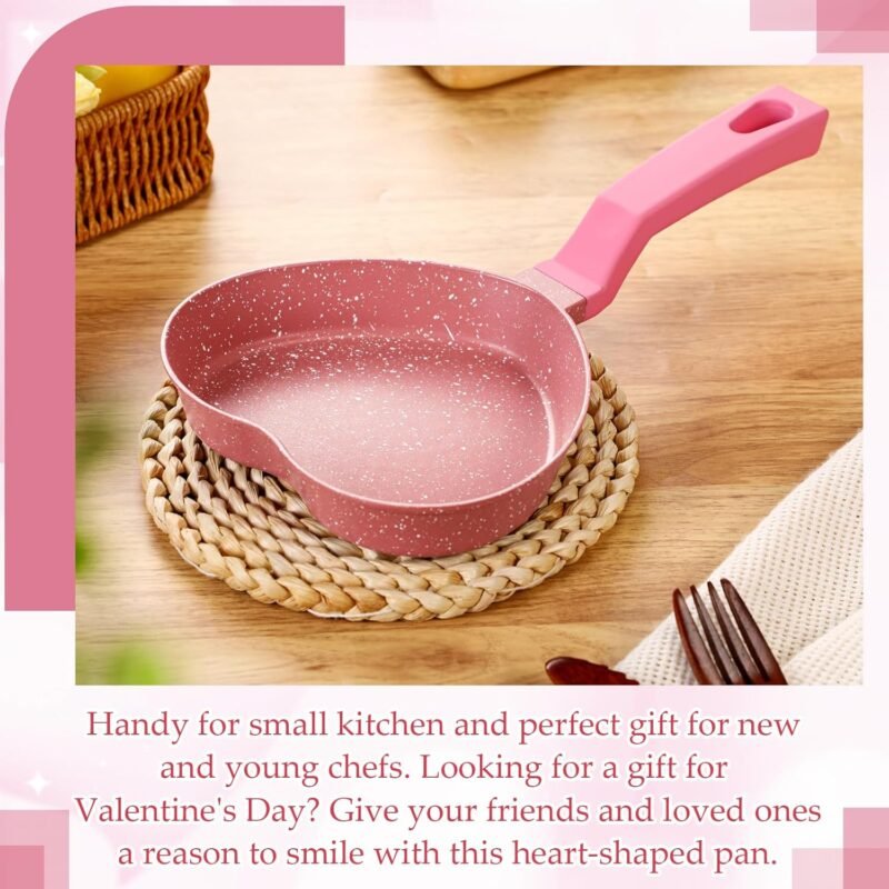 Tioncy Heart-shaped Pancake Pan, Nonstick Mini Frying Pan, Frying Griddle Shaper, Multi-functional Frying Skillet with Granite Coating for Eggs, Pancakes, Grilled Cheese, Sausages and Burgers, Pink - Image 6