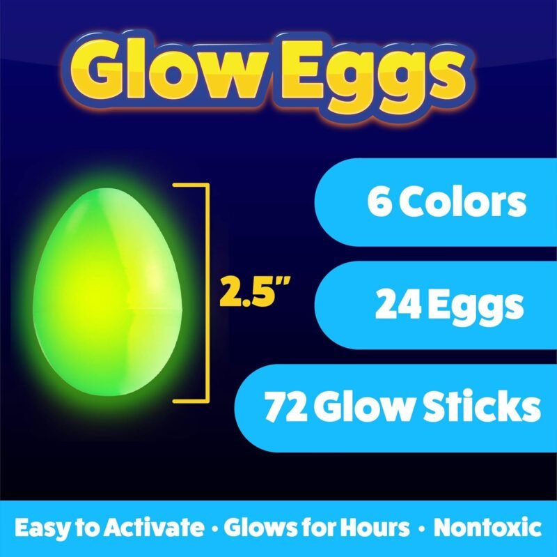PartySticks 24 Easter Glow Eggs & 72 Mini Glow Sticks 96pcs Total, Glow-in-The-Dark Kids Teens Adults Easter Basket Stuffers Fillers Gift, Egg Hunt Game Bulk Party Favors, Boys Girls Classroom Prizes - Image 2