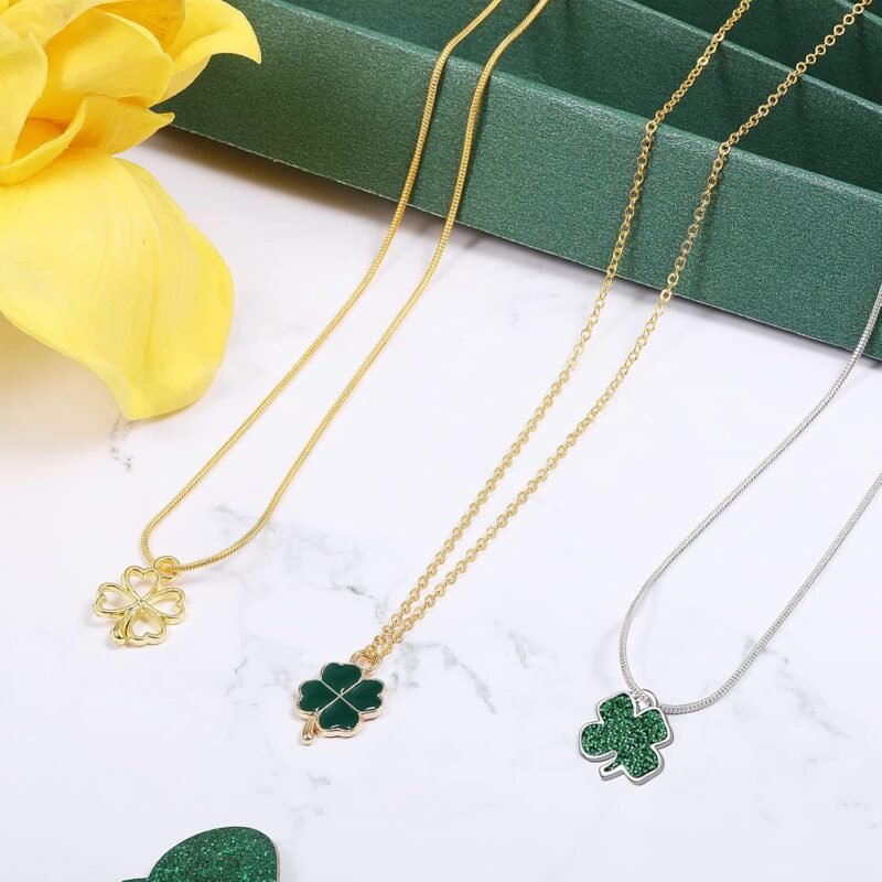 56 Pcs St. Patrick's Day Craft Supplies Lucky Four Leaf Clover Charms Pendants DIY Bracelet Charms 8 Sequins 16 Silver Hollow 16 Gold Hollow 16 Shamrock St. Patrick's Day Pendants - Image 4