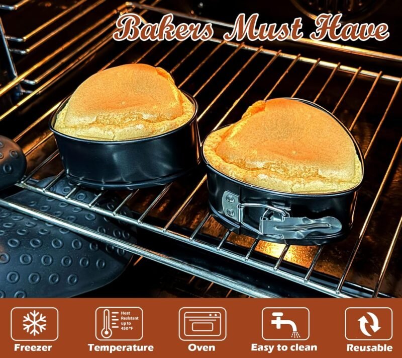 Webake Springform Pan 4 inch Heart Shape Mini Cheesecake Pan Set of 2, Cake Pan Heart Baking Molds Accessories of Instapot, Pressure Cooker, Air Fryer & Christmas, Valentine's Day Baking - Image 8