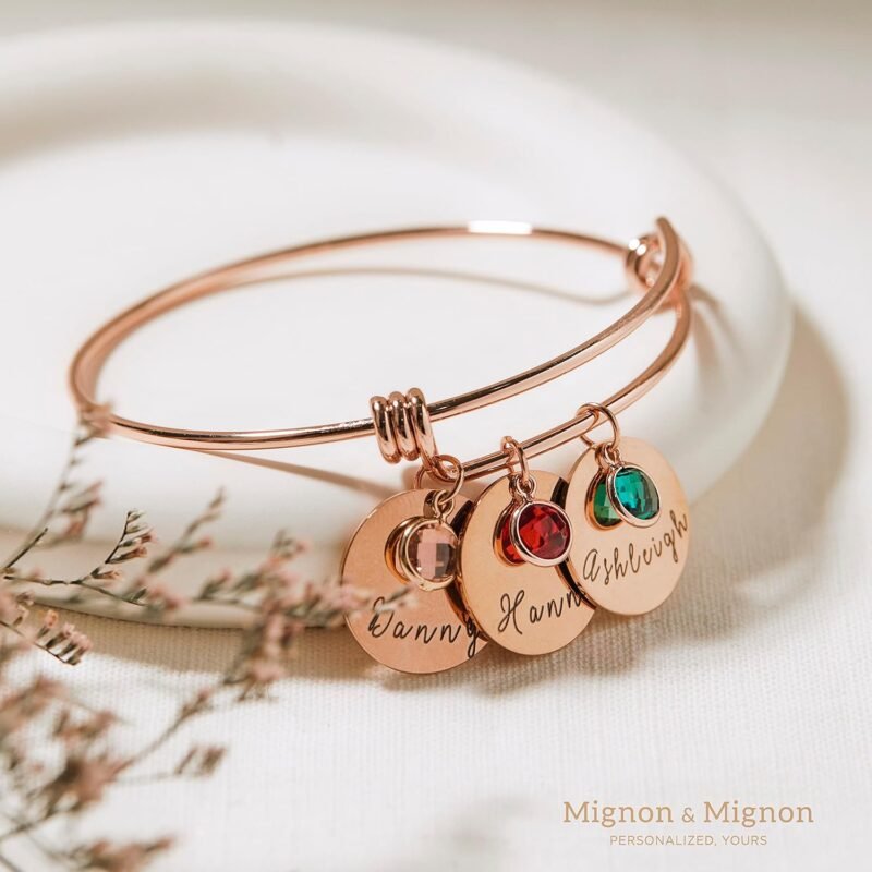 Personalized Birthstone Bracelet Custom Engraved Name Charm, Friendship Jewelry for Bridesmaid, Mom Valentines Gift, Best Gift for Grandma, Matching Bracelets for Women – ABR-LC-BS - Image 2