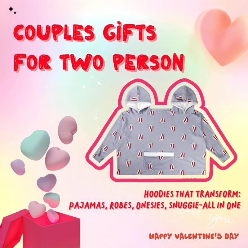 Couples Hoodies Pajamas, Oversized Matching Onesies Sweatshirts Two Person hoodie with Pocektes - Image 2