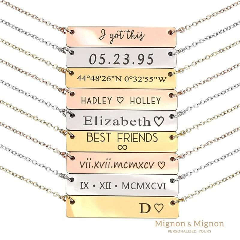Custom Engraved Name Bar Necklace, Personalized Jewelry for Women, Coordinates, Names, Dates, Bridesmaid, Engagement, Christmas, Holiday Anniversary Gift for Her – 4N - Image 2