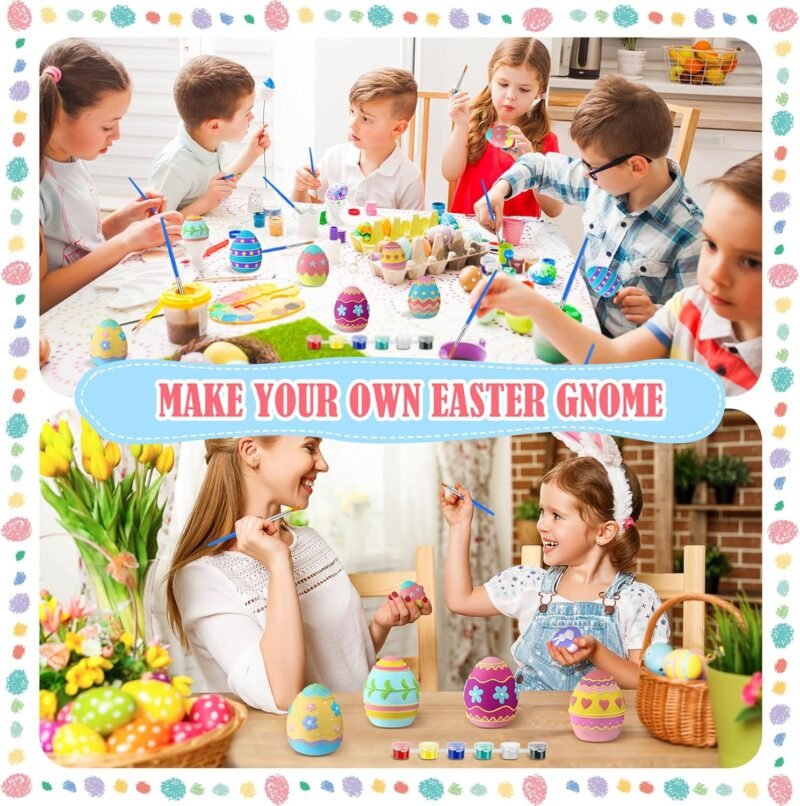Set of 8 Ceramic Easter Egg DIY Painting Kit DIY Graffiti Art Handicrafts to Paint Your Own Easter Ceramic Egg Statues Plaster Brushes Acrylic Paints Bags Party Favor for Adults - Image 3