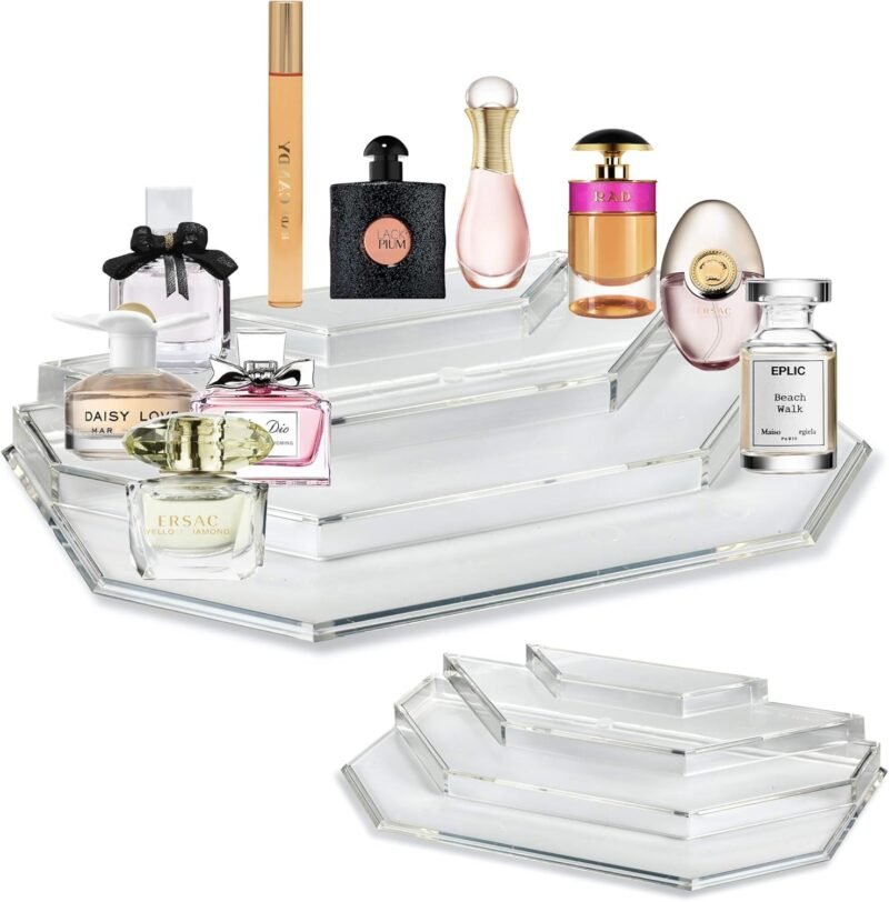 BY ALEGORY byAlegory (Set of 2) Acrylic Mini Perfume & Mini Scented Oils Organizer & Vanity Display 4 Tiers For Storing Mini, Travel Size, Rollerball Beauty Perfume Bottles - Clear