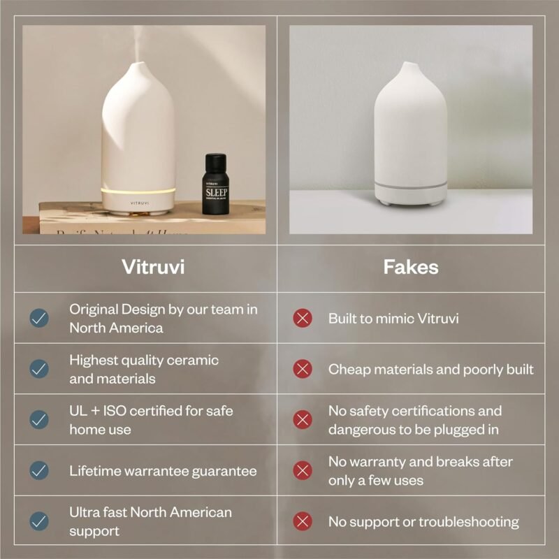 Vitruvi Stone Diffuser, Ceramic Ultrasonic Essential Oil Diffuser for Aromatherapy | Ceramic Diffuser, Diffusers for Home, Oil Diffuser, Housewarming Gift | White, 90ml Capacity - Image 5