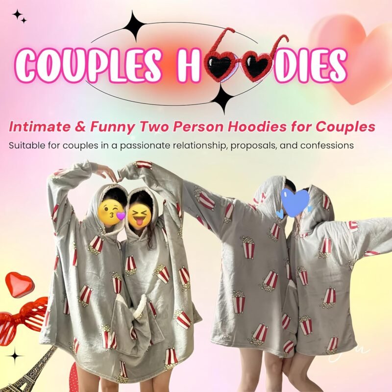 Couples Hoodies Pajamas, Oversized Matching Onesies Sweatshirts Two Person hoodie with Pocektes - Image 4
