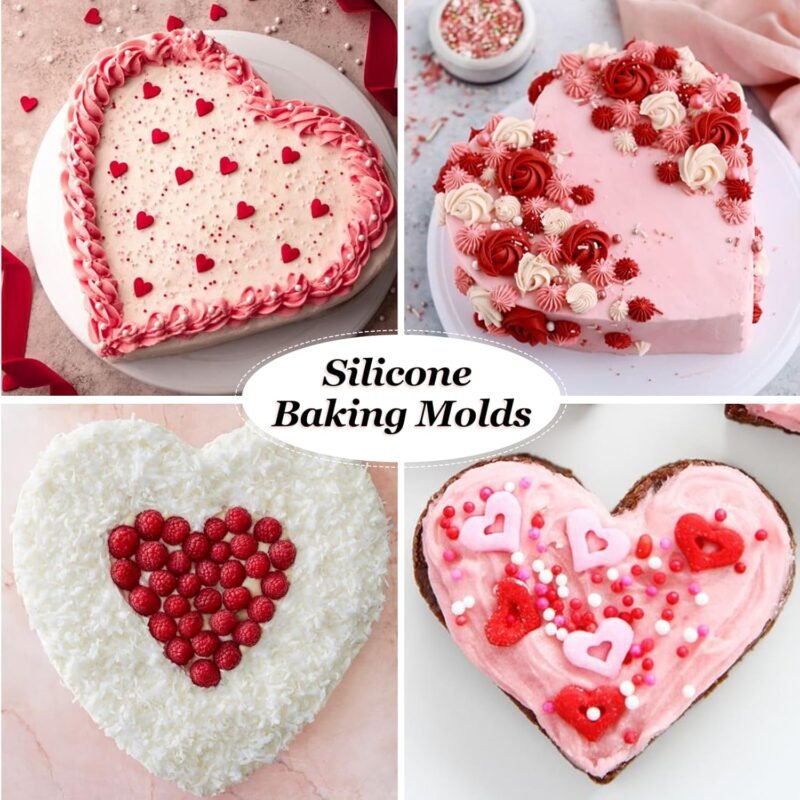 Set of 2 Silicone Heart Shaped Cake Pans - 10 Inch Nonstick Heart Cake Pan, Food Grade Silicone Heart Mold, Microwave and Oven Safe – Red - Image 7