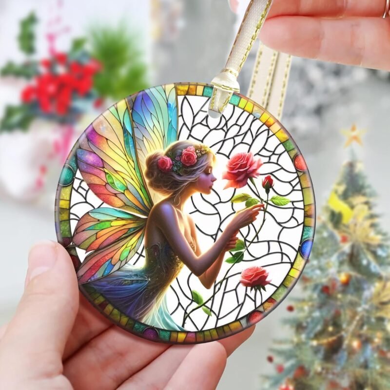 3.5 Inch Ceramic Enchanting Fairy & Rose Ornament, Christmas Ornament, Christmas Decoration, Christmas Tree Ornament, Heirloom Keepsake, Gift Exchange, Gift Idea, Bauble Present - Image 3