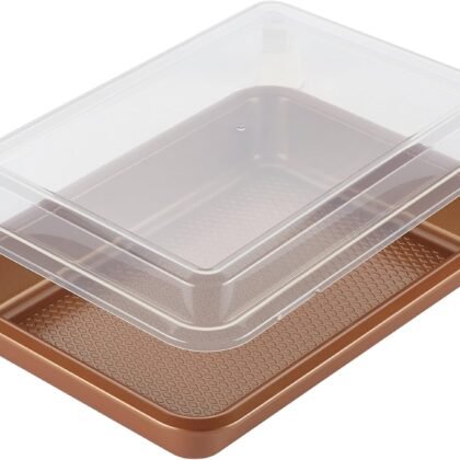 Ayesha Curry Nonstick Bakeware Nonstick Baking Pan With Lid / Nonstick Cake Pan With Lid, Rectangle - 9 Inch x 13 Inch, Brown, Copper