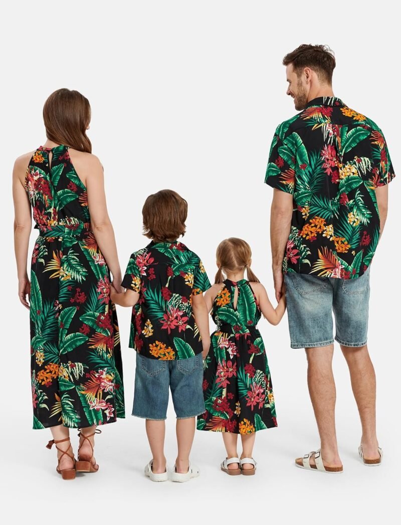 PATPAT Family Hawaiian Matching Outfits Mommy and Me Outfits Caribbean Vacation Summer Tropical Halter Sundresses and Shirts - Image 2