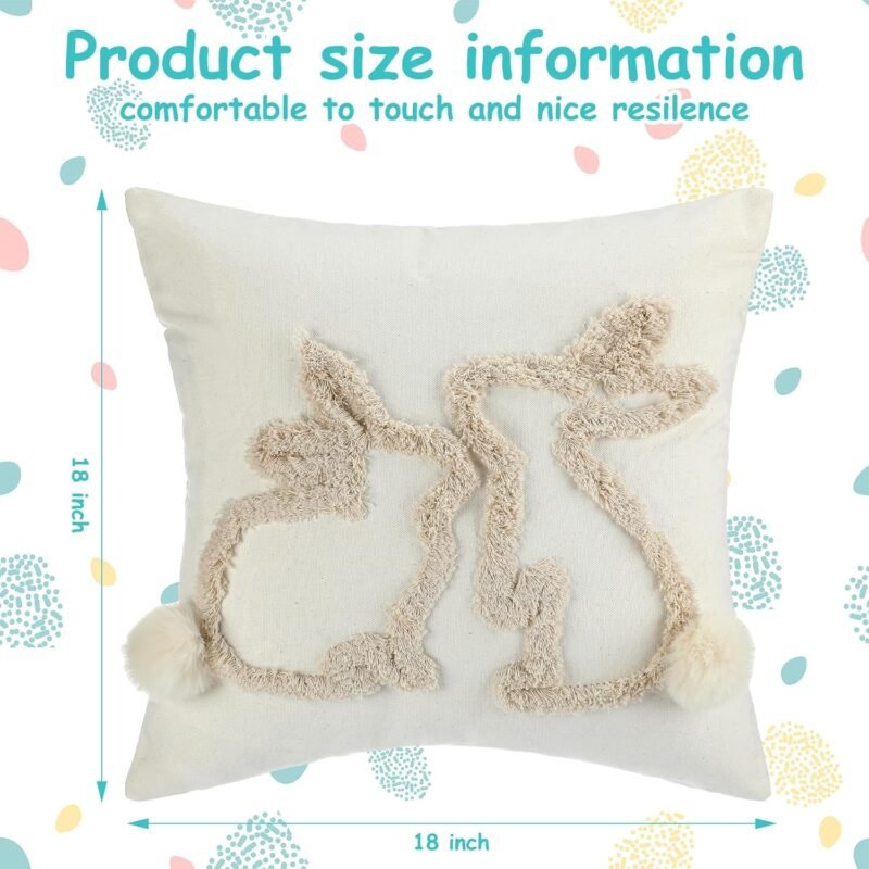 2 Pack 18 x 18 Inch Happy Easter Throw Pillow Covers Bunny Rabbit Throw Pillowcase for Spring Easter Home Sofa Couch Bedroom and Outdoor Porch Decor - Image 2