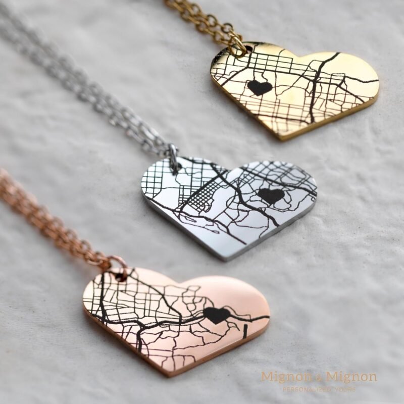Personalized Map Necklace, Custom Engraved Jewelry for Mom, Long Distance Couple Necklace, Valentines Day Gift for Women – LH-MAP - Image 4