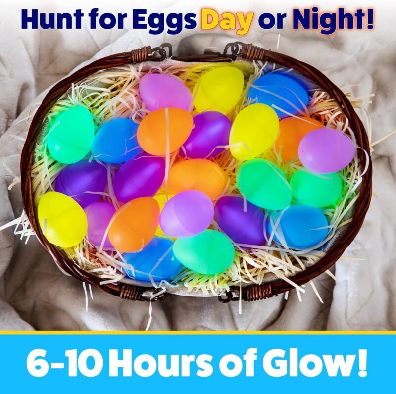 PartySticks 24 Easter Glow Eggs & 72 Mini Glow Sticks 96pcs Total, Glow-in-The-Dark Kids Teens Adults Easter Basket Stuffers Fillers Gift, Egg Hunt Game Bulk Party Favors, Boys Girls Classroom Prizes - Image 3